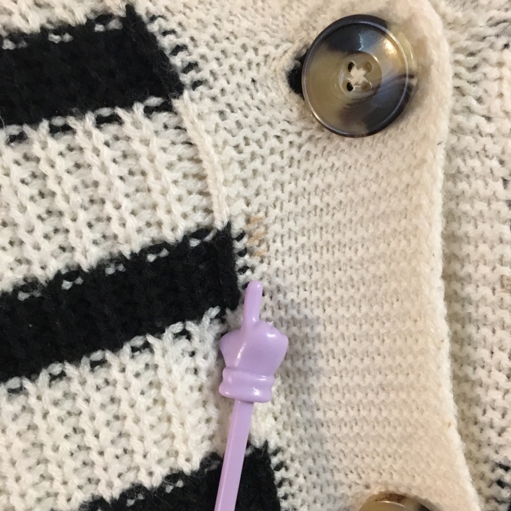Pigalle Stripe Knit Cardigan Sweater Large Black White Relaxed Fit Boxy Crop - Picture 5 of 8
